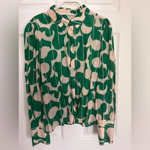 Green and Cream Patterned Women's Top